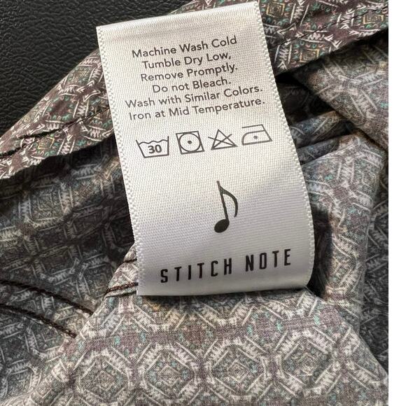 Stitch Note Neutral Geometric Egyptian Cotton Long Sleeve Button Down Size L - Picture 7 of 9